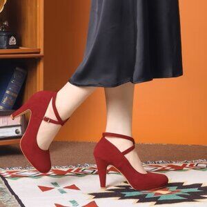 Allegra K Women's Platform Cross Strap Round Toe Stiletto Heels Pumps